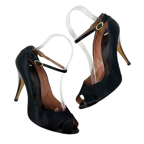 Giuseppe Zanotti High Heels Stiletto Satin Ankle Strap Black Size 39.5 US 9.5 - Picture 2 of 16